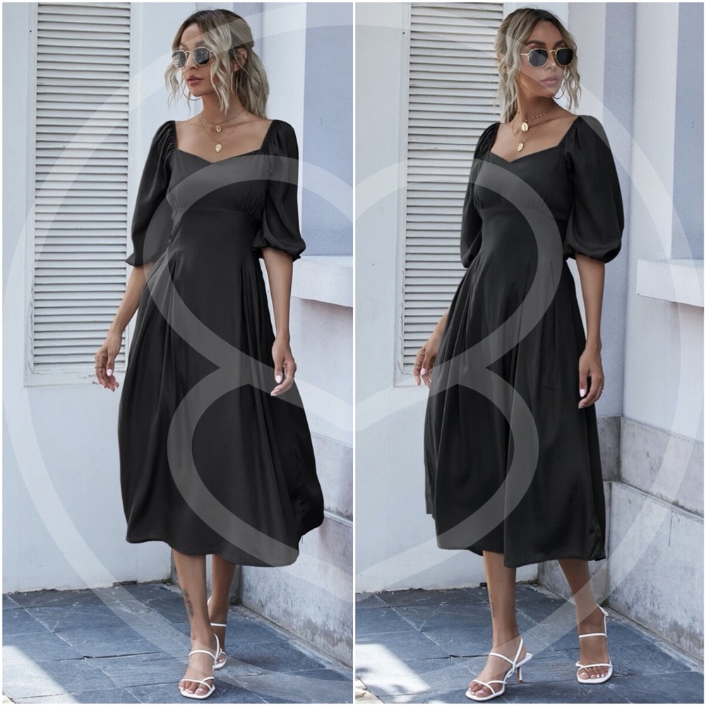 RUST  Sweetheart neck short sleeve midi dress - Picture 6 of 6